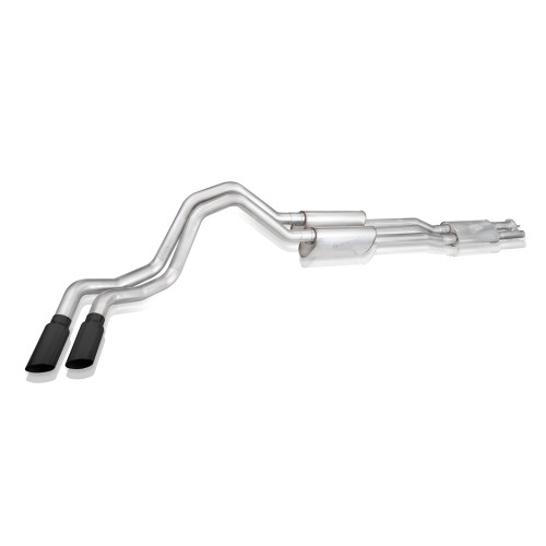 Stainless Works FT220CBL-B Exhaust System, Legend, Cat-Back, 2-1/2 in Diameter, Dual Passenger Side Exit, Dual 4 in Black Tips, Stainless, Natural, Ford Godzilla, Ford Fullsize Truck 2020-23, Kit