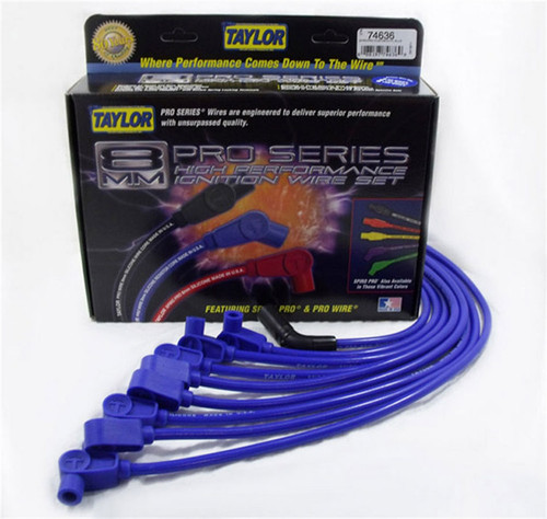 Taylor/Vertex 74636 Spark Plug Wire Set, Spiro-Pro, Spiral Core, 8 mm, Blue, 90 Degree Plug Boots, HEI Style Terminal, GM 5.0 L / 5.7 L, Kit