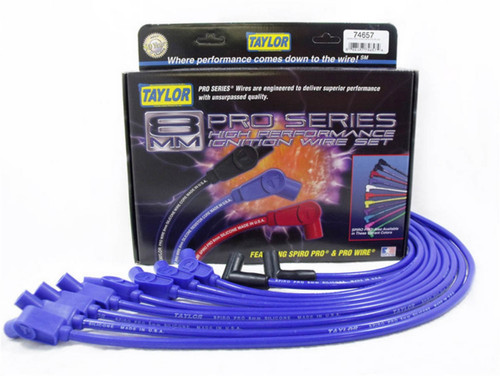 Taylor/Vertex 74657 Spark Plug Wire Set, Spiro-Pro, Spiral Core, 8 mm, Blue, 135 Degree Plug Boots, HEI Style Terminal, Ford V8, Kit