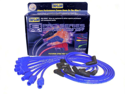 Taylor/Vertex 74676 Spark Plug Wire Set, Spiro-Pro, Spiral Core, 8 mm, Blue, Straight Plug Boots, HEI Style Terminal, Small Block Mopar, Kit