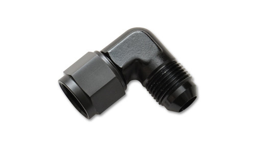 Vibrant Performance 10786 Fitting, Adapter, 90 Degree, 16 AN Female to 16 AN Male Swivel, Aluminum, Black Anodized, Each