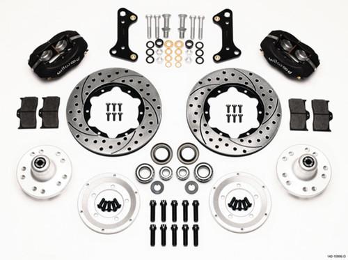 Wilwood 140-10996-D Brake System, Dynalite, Front, 4 Piston Caliper, 11.000 in Drilled / Slotted Iron Rotor, Offset, Aluminum, Black, GM A-Body / F-Body / X-Body 1964-74, Kit