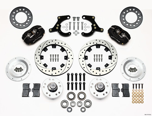 Wilwood 140-11010-D Brake System, Dynalite, Front, 4 Piston Caliper, 11-3/4 in Drilled / Slotted Iron Rotor, Offset, Aluminum, Black, Chevy Fullsize Car 1955-57, Kit