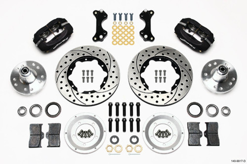 Wilwood 140-9917-D Brake System, Dynalite, Front, 4 Piston Caliper, 11.00 in Drilled / Slotted Iron Rotor, Offset, Aluminum, Black Powder Coat, ProSpindle, Kit