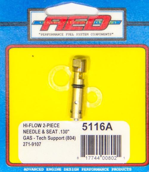 Advanced Engine Design 5116A Needle and Seat, High Flow Bottom Feed, Adjustable, 0.130 Orifice, Viton, Holley / Quick Fuel Carburetors, Each