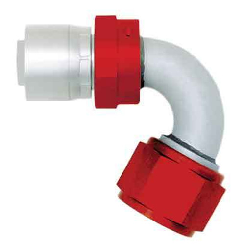 Aeroquip FBM4245 Fitting, Hose End, AQP/Startlite, 120 Degree, 12 AN Hose Crimp to 12 AN Female Swivel, Aluminum, Red / Silver, Each