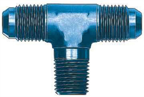 Aeroquip FCM2187 Fitting, Adapter Tee, 3 AN Male x 3 AN Male, 1/8 in NPT Male, Aluminum, Blue Anodized, Each