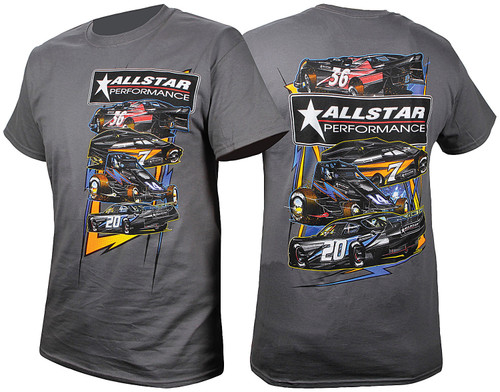 Allstar Performance ALL99901L T-Shirt, Allstar Circle Track Design, Dark Gray, Large, Each