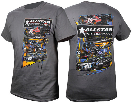 Allstar Performance ALL99901M T-Shirt, Allstar Circle Track Design, Dark Gray, Medium, Each