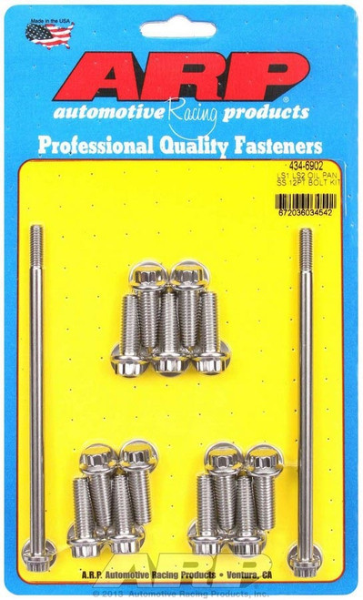 Arp 434-6902 Oil Pan Bolt Kit, 12 Point Head, Stainless, Polished, GM LS-Series, Kit