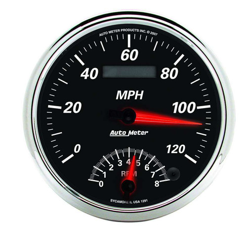 Autometer 1291 Gauge, Designer Black II Series, Electric, Analog, Speedometer / Tachometer, 5 in Diameter, Black Face, Each