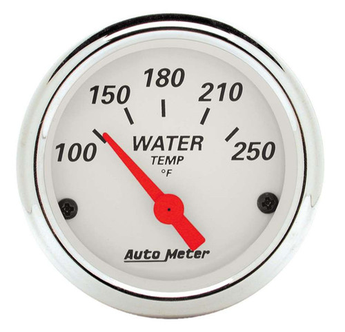 Autometer 1337 Water Temperature Gauge, Artic White, 100-250 Degree F, Electric, Analog, Short Sweep, 2-1/16 in Diameter, White Face, Each