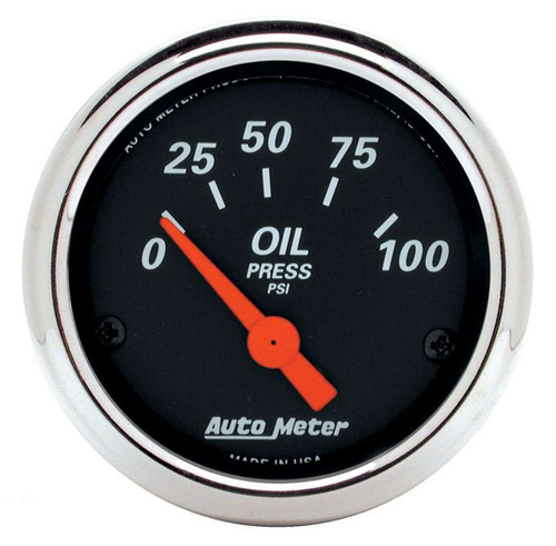 Autometer 1426 Oil Pressure Gauge, Designer Black, 0-100 psi, Electric, Analog, Short Sweep, 2-1/16 in Diameter, Black Face, Each