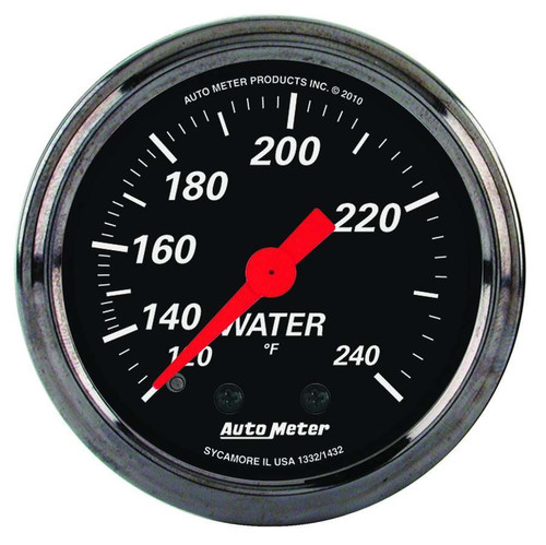 Autometer 1432 Water Temperature Gauge, Designer Black, 120-240 Degree F, Electric, Analog, Full Sweep, 2-1/16 in Diameter, Black Face, Each