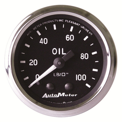 Autometer 201006 Oil Pressure Gauge, Cobra, 0-100 psi, Mechanical, Analog, Full Sweep, 2-1/16 in Diameter, Black Face, Each