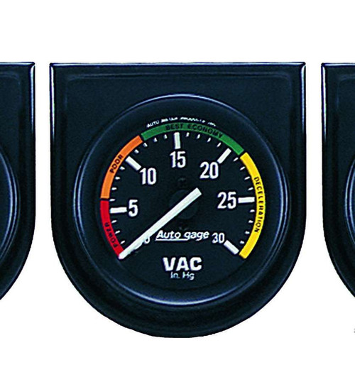 Autometer 2337 Vacuum Gauge, Auto Gage, 0-30 in HG, Mechanical, Analog, 2-1/16 in Diameter, Panel Included, Black Face, Each