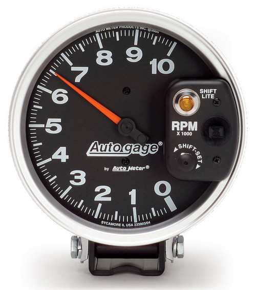 Autometer 233903 Tachometer, Auto Gage, 10000 RPM, Electric, Analog, 5 in Diameter, Pedestal Mount, Shift Light, Black Face, Each