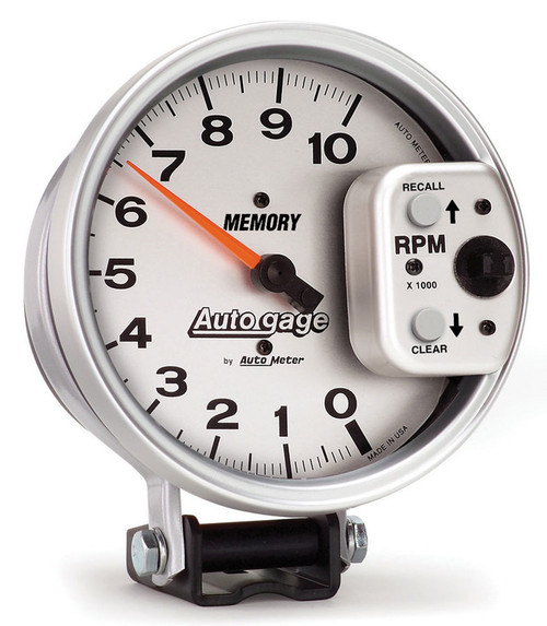 Autometer 233907 Tachometer, Auto Gage, 10000 RPM, Electric, Analog, 5 in Diameter, Pedestal Mount, Memory, White Face, Each