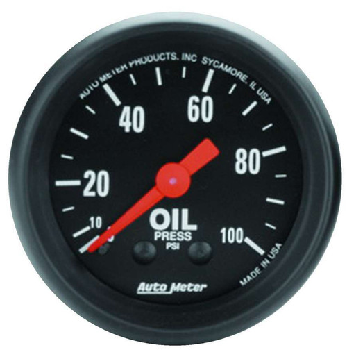 Autometer 2604 Oil Pressure Gauge, Z-Series, 0-100 psi, Mechanical, Analog, Full Sweep, 2-1/16 in Diameter, Black Face, Each