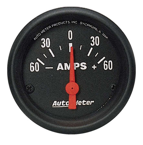 Autometer 2644 Ammeter, Z-Series, 60-0-60 amp, Electric, Analog, Short Sweep, 2-1/16 in Diameter, Black Face, Each