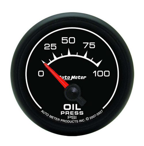 Autometer 5927 Oil Pressure Gauge, ES, 0-100 psi, Electric, Analog, Short Sweep, 2-1/16 in Diameter, Black Face, Each