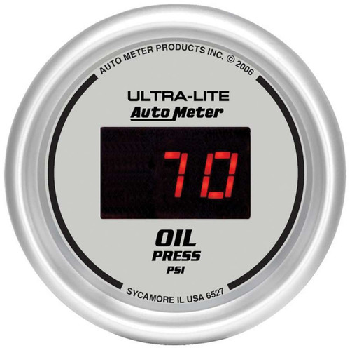 Autometer 6527 Oil Pressure Gauge, Ultra-Lite, 0-100 psi, Electric, Digital, 2-1/16 in Diameter, Silver Face, Each