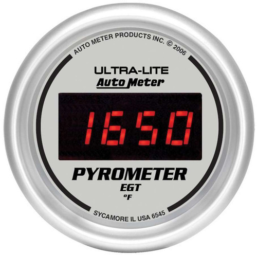 Autometer 6545 EGT Gauge, Ultra-Lite, 0-2000 Degree F, Electric, Digital, 2-1/16 in Diameter, Silver Face, Each