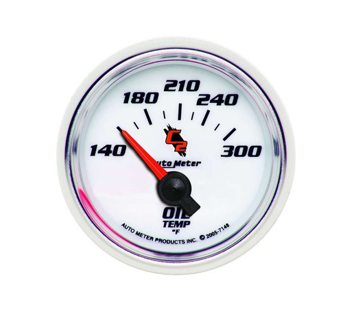 Autometer 7148 Oil Temperature Gauge, C2, 140-300 Degree F, Electric, Analog, Short Sweep, 2-1/16 in Diameter, White Face, Each