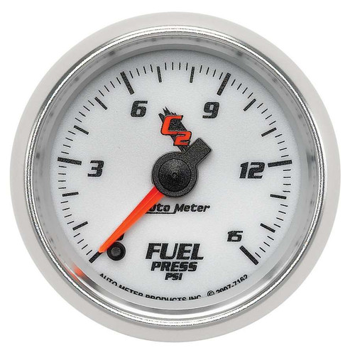 Autometer 7162 Fuel Pressure Gauge, C2, 0-15 psi, Electric, Analog, Full Sweep, 2-1/16 in Diameter, White Face, Each