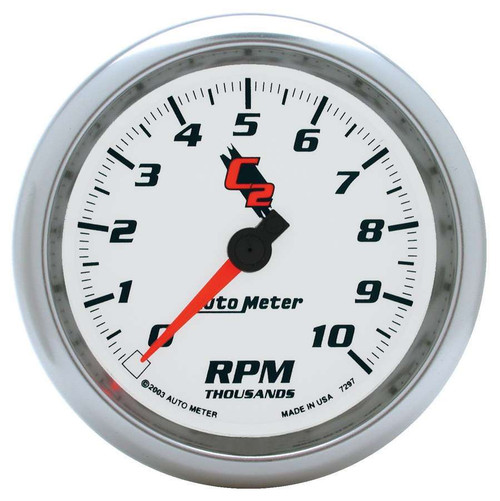 Autometer 7297 Tachometer, C2, 10000 RPM, Electric, Analog, 3-3/8 in Diameter, Dash Mount, White Face, Each