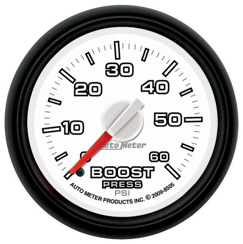 Autometer 8505 Boost Gauge, Gen3 Dodge Factory Match, 0-60 psi, Mechanical, Analog, 2-1/16 in Diameter, White Face, Each