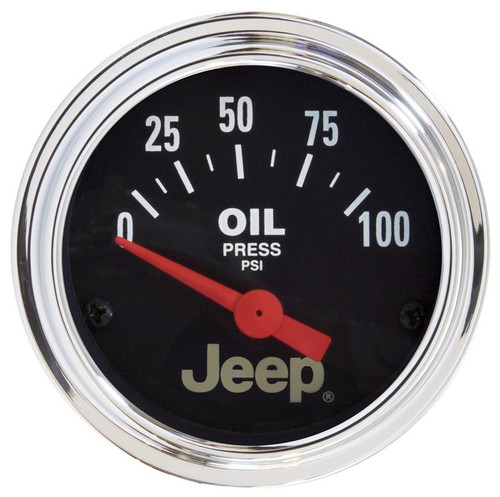 Autometer 880240 Oil Pressure Gauge, Jeep, 0-100 psi, Electric, Analog, Short Sweep, 2-1/16 in Diameter, Jeep Logo, Black Face, Each