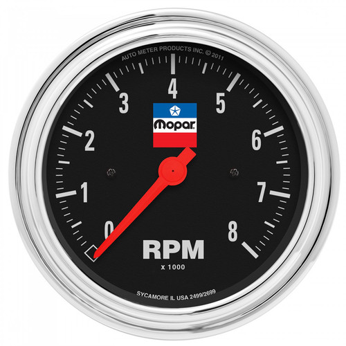 Autometer 880791 Tachometer, Mopar Classic, 8000 RPM, Electric, Analog, 3-3/8 in Diameter, Dash Mount, Black Face, Each
