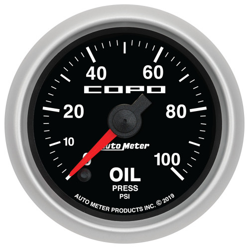 Autometer 880876 Oil Pressure Gauge, COPO, 0-100 psi, Electric, Analog, Full Sweep, 2-1/16 in Diameter, Black Face, Each