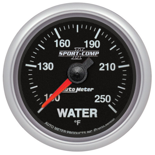 Autometer 880890 Water Temperature Gauge, 100-250 Degree F, Electric, Analog, Full Sweep, 2-1/16 in Diameter, Black Face, Each