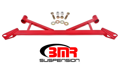 BMR Suspension CB006R Chassis Brace, 4-Point, Front Subframe, Tubular, Bolt-On, Steel, Red Powder Coat, Ford Mustang 2015-20, Kit