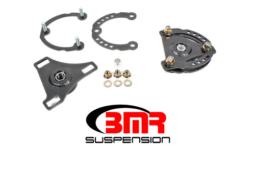 BMR Suspension CP001H Caster / Camber Plates, Independent Caster / Camber Adjustment, Aluminum, Gray Anodized, Ford Mustang 2015-17, Kit