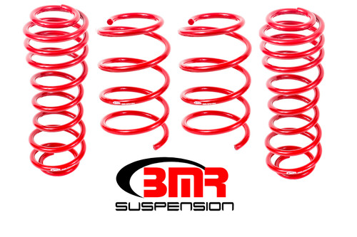 BMR Suspension SP009R Suspension Spring Kit, 1-1/2 in Lowering, 4 Coil Springs, Red Powder Coat, Ford Mustang 2005-14, Kit