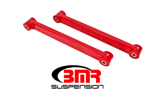 BMR Suspension TCA032R Trailing Arm, Tubular, Lower, Boxed, Polyurethane Bushings, Steel, Red Powder Coat, Ford Mustang 2005-14, Pair