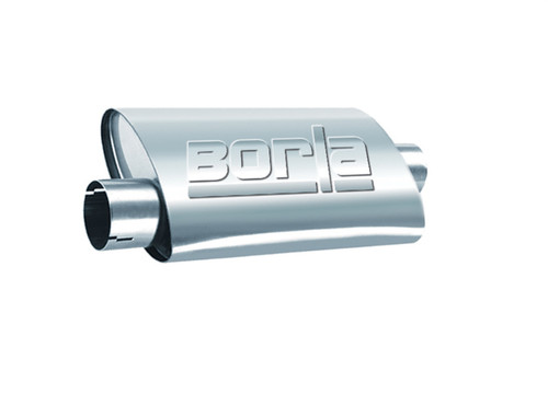 Borla 40659 Muffler, ProXS, 2-1/2 in Offset Inlet, 2-1/2 in Center Outlet, 14 x 4-1/4 x 7-7/8 in Oval Body, 18 in Long, Stainless, Natural, Universal, Each