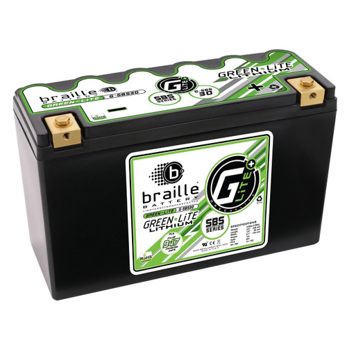 Braille Auto Battery G-SBS30 Battery, Green-Lite, Lithium-ion, 12V, 947 Cranking amp, Threaded Top Terminals, 9.8 in L x 6.1 in H x 3.8 in W, Each