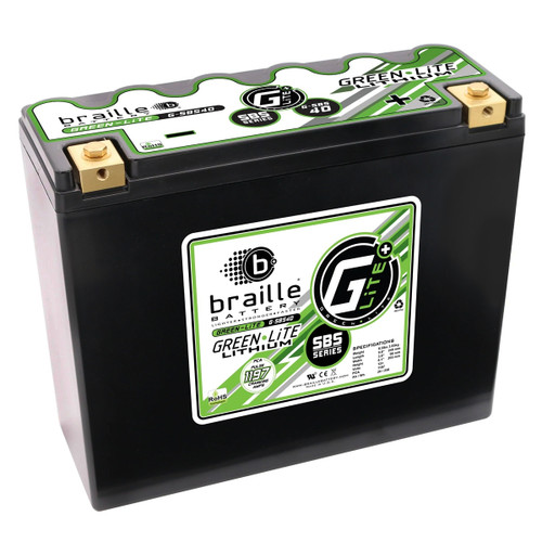 Braille Auto Battery G-SBS40 Battery, Green-Lite, Lithium-ion, 12V, 1197 Cranking amp, Threaded Top Terminals, 9.8 in L x 8.1 in H x 3.8 in W, Each