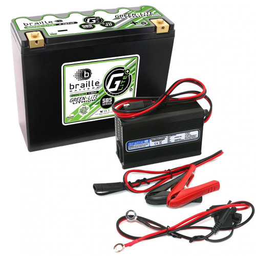 Braille Auto Battery G-SBS40C Battery, Green-Lite, Lithium-ion, 12V, 1197 Cranking amp, Threaded Top Terminals, 9.8 in L x 8.1 in H x 3.8 in W, Charger Included, Each