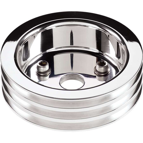 Billet Specialties 81320 Crankshaft Pulley, V-Belt, 3 Groove, 6.438 in Diameter, Billet Aluminum, Polished, Short Water Pump, Small Block Chevy, Each