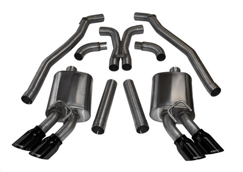 Corsa Performance 14971BLK Exhaust System, Sport, Cat-Back, 3 in Diameter, Dual Rear Exit, Dual 4 in Black Tips, Stainless, Natural, Chevy Camaro 2012-15, Kit