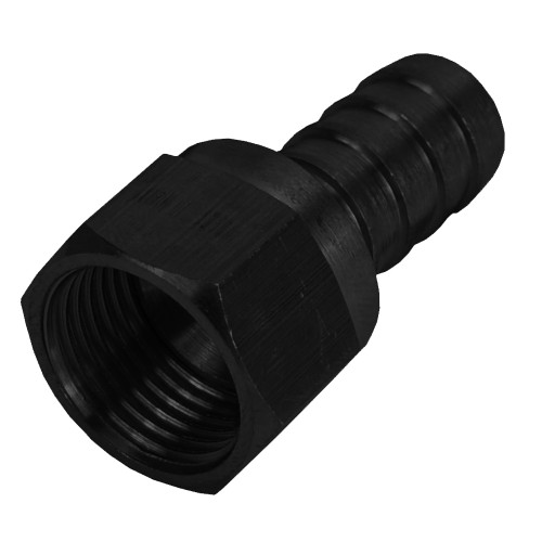 Derale 98202 Fitting, Hose End, Straight, 1/2 in Hose Barb to 8 AN Female, Swivel, Aluminum, Black Anodized, Each