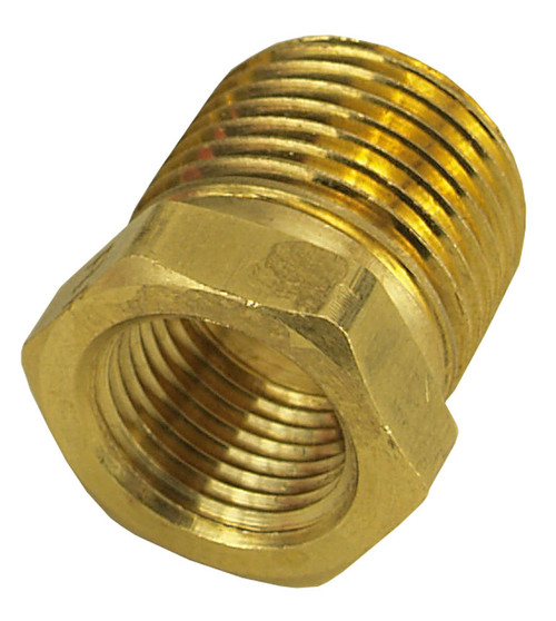 Derale 98452 Fitting, Adapter, 1/2 in NPT Male to 3/8 in NPT Female, Brass, Natural, Each