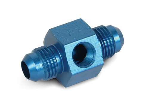 Earls 100192ERL Fitting, Gauge Adapter, Straight, 6 AN Male to 6 AN Male, 1/8 in NPT Gauge Port, Aluminum, Blue Anodized, Each