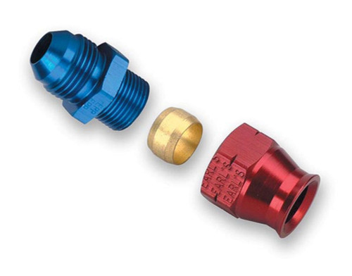 Earls 165006ERL Fitting, Tube End, Straight, 6 AN Male to 3/8 in Tubing, Aluminum, Blue / Red Anodized, Each