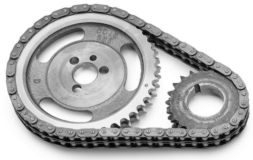 Edelbrock 7802 Timing Chain Set, Performer-Link, Double Roller, Keyway Adjustable, Cast Iron / Billet Steel, Small Block Chevy / GM V6, Kit